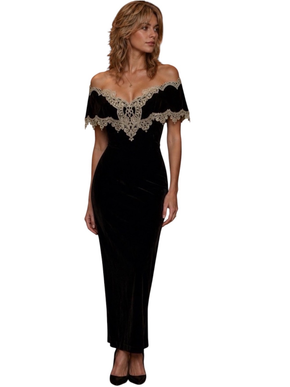 STUNNING Vintage 80s Jessica McClintock Velvet & Lace Dress
